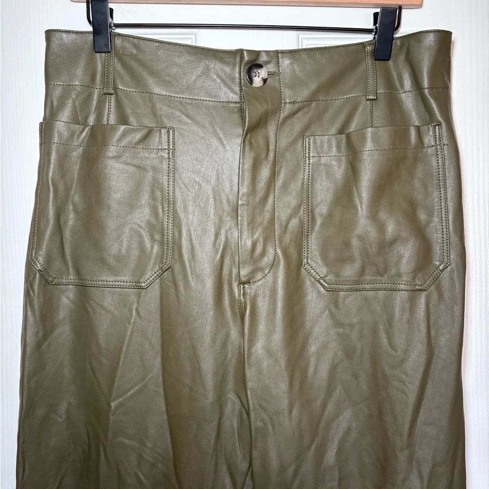 Maeve by Anthropologie The Colette Vegan‎ Leather Wide-Leg Pants Olive Green